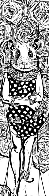 Free colorable bookmarks of a hamster wearing a polka dot dress